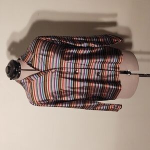 Chico's Design Rainbow Striped Silk Button Down Shirt Sz 1